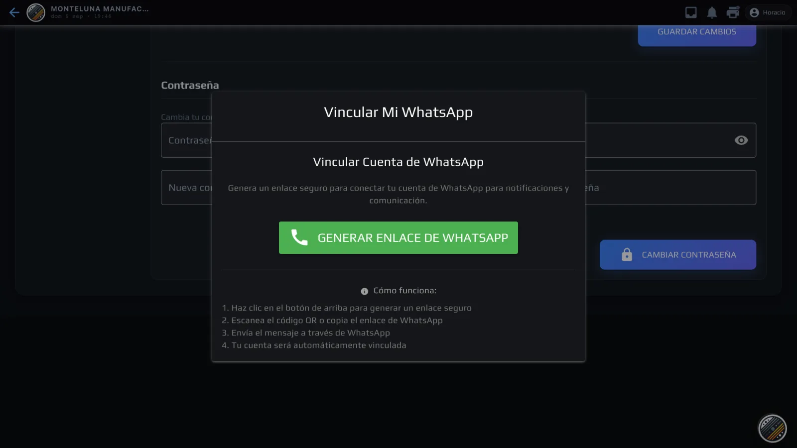 Diálogo Vincular Mi WhatsApp: generar un enlace seguro y escanear el QR