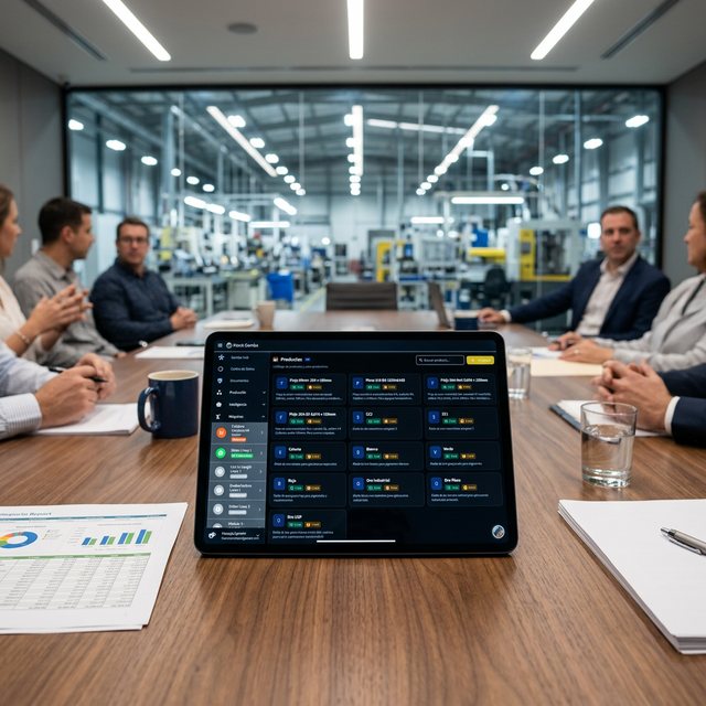 iPad mostrando productos y registros de auditoría Patok en reunión